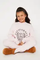 Mini California Oversized Crew & Fleece Flare Pant Set(Pink,7/8)