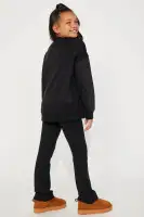 Mini Paris Oversized Crew & Fleece Flare Pant Set(Black,7/8)