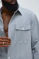 I Knew You Stripe Button Up Shirt(White/combo,S)