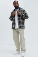 Tondo Plaid Button Up Shirt(Black/combo,S)