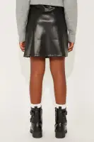 Mini Rebel Faux Leather Pleated Skirt(Black,7/8)