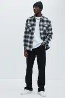 Cassnet Plaid Button Up Shirt(Black/combo,S)