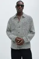 Oversized Island Textured Button Up Shirt