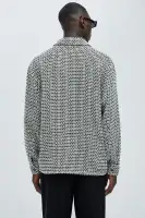 Oversized Island Textured Button Up Shirt(Black/combo,S)