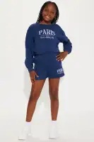 Mini Paris Crop Top Fleece Matching Short Set