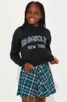 Mini So New York Mock Neck Sweatshirt & Pleated Skirt Set(Black/combo,7/8)