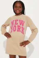 Mini New York Fleece Sweatshirt Dress(Sand,4/5)