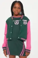 Mini LA Lesisure Dress With Varisty Jacket(Green/combo,4/5)