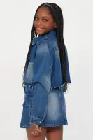 Mini She's Going Places Cropped Denim Jacket And Skirt Set(Dark Wash,4)
