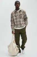 Delano Cropped Plaid Shirt(Taupe/combo,S)