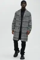 Mixed Plaid Car Coat(Black/combo,S)