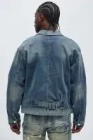 Patrick Pleated Trucker Jacket(Vintage Blue Wash,S)