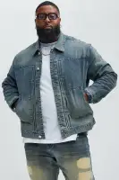 Patrick Pleated Trucker Jacket(Vintage Blue Wash,S)