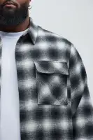Cassnet Plaid Button Up Shirt(Black/combo,S)