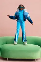 Mini Mya Denim Mix Track Pant Set(Blue,7)