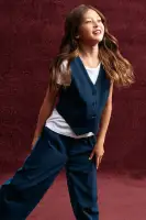 Mini Sasha Denim Mix Pant Set(Medium Wash,7)