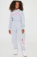 Mini Barbie Girl Fleece Jogger Set(Heather Grey,4/5)