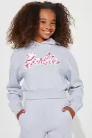 Mini Barbie Girl Fleece Jogger Set(Heather Grey,4/5)