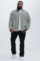 Oversized Island Textured Button Up Shirt(Black/combo,S)