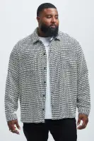 Oversized Island Textured Button Up Shirt(Black/combo,S)