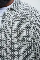 Oversized Island Textured Button Up Shirt(Black/combo,S)