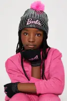 Mini Barbie Girl Metallic Pom Pom Beanie And Glove Set(Silver,OS)
