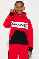 Mini Savage Mode Colorblock Fleece Pant Set(Red/combo,XS)