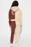 Mini Angel Wings Colorblock Fleece Pant Set(Brown,XS)