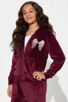 Mini Angel Wings Velour Pant Set(Burgundy,XS)