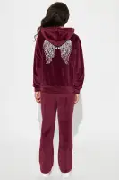 Mini Angel Wings Velour Pant Set(Burgundy,XS)