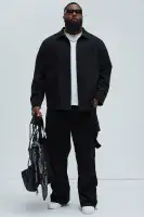 Talbot Wool Like Button Up Shirt(Black,S)