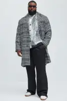 Mixed Plaid Car Coat(Black/combo,S)