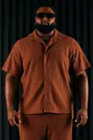 Dean Textured Short Sleeve Button Up Shirt(Chocolate,S)