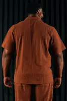 Dean Textured Short Sleeve Button Up Shirt(Chocolate,S)