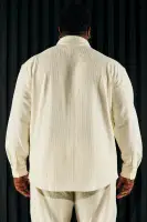 Dean Textured Long Sleeve Button Up Shirt(Cream,S)