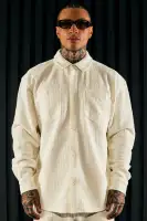 Dean Textured Long Sleeve Button Up Shirt(Cream,S)