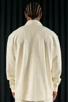 Dean Textured Long Sleeve Button Up Shirt(Cream,S)