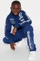 Mini Official Fleece Hoodie And Flare Bottom Pant Set(Navy,4)