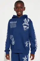 Mini Official Fleece Hoodie And Flare Bottom Pant Set(Navy,4)