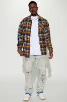 September Long Sleeve Zipper Flannel Shirt(Yellow/combo,S)