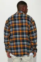 September Long Sleeve Zipper Flannel Shirt(Yellow/combo,S)