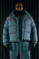 Stormy Iridescent Nylon Cropped Puffer Jacket(Blue,S)