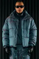 Stormy Iridescent Nylon Cropped Puffer Jacket(Blue,S)
