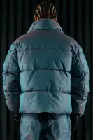 Stormy Iridescent Nylon Cropped Puffer Jacket(Blue,S)