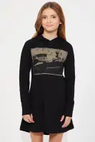 Mini Record Player Hoodie Dress(Black,4/5)