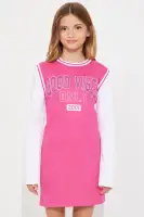 Mini Good Vibes Only Fleece Dress(White/Pink,4/5)