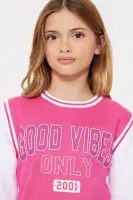 Mini Good Vibes Only Fleece Dress(White/Pink,4/5)