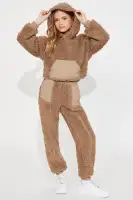 Mini In My Sherpa Moment Jogger Set(Mocha,4/5)