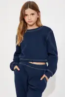 Mini Aria Contrast Stitch Fleece Lounge Set(Navy,4/5)