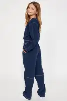 Mini Aria Contrast Stitch Fleece Lounge Set(Navy,4/5)